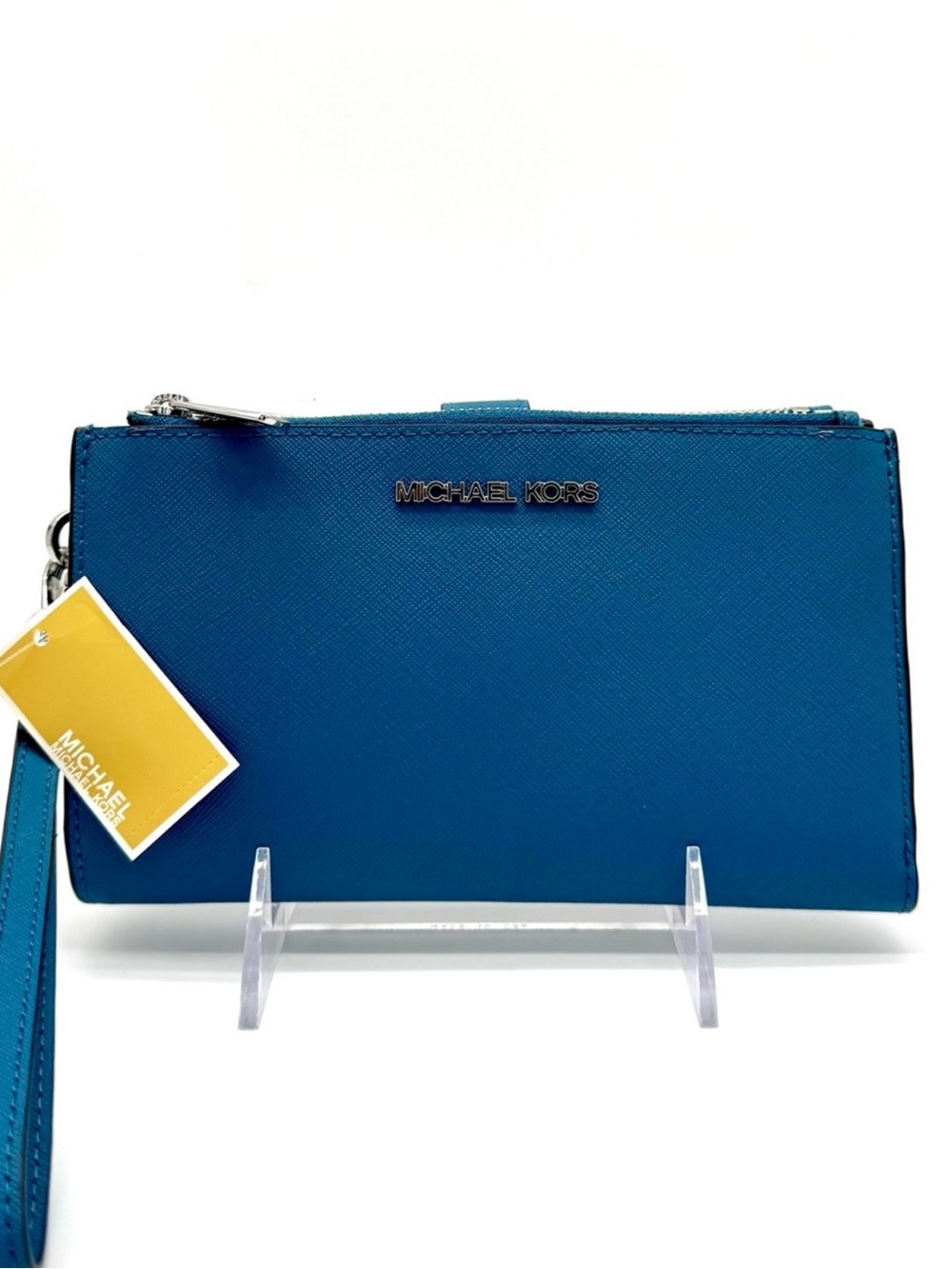 Michael Kors Large Jet Set Travel Logo Double Zip Wallet Teal
